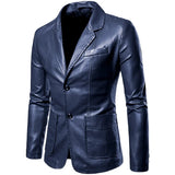 2022 Spring Autumn Fashion New Men's Lapel Leather Dress Suit Coat / Male Business Casual Pu Blazers Jacket