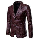 2022 Spring Autumn Fashion New Men's Lapel Leather Dress Suit Coat / Male Business Casual Pu Blazers Jacket