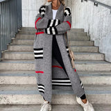 2023 Spring Knitted Cardigan Women Striped Patchwork Autumn Winter Elegant Long Outerwear Maxi Y2k Sweater Coat Soft Jacket